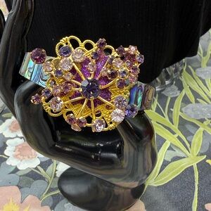 Adorned Crown Jewelry assemblage amethyst rhinestone abalone shell bracelet